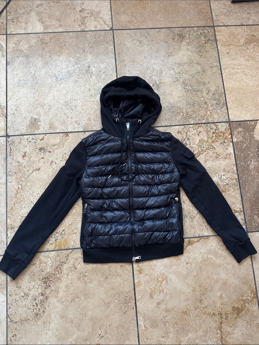 Moncler Maglia Cardigan Black Quilted Hooded with Knit Sleeves XS